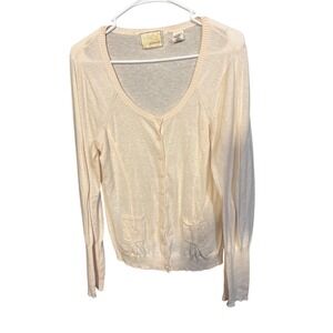 Guinevere Womens Cream Button Front Cardigan Sweater Lightweight Pockets L